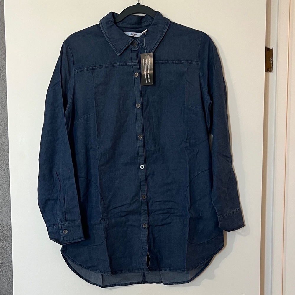 Dark Blue Button-Up Shirt Denim and Company